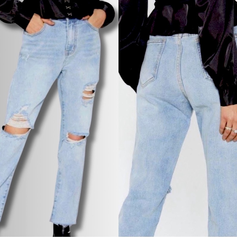 Nasty Gal Grunge Shred Over Heels Straight Jeans Sz. UK 8 / US 26 NWT - Picture 1 of 9